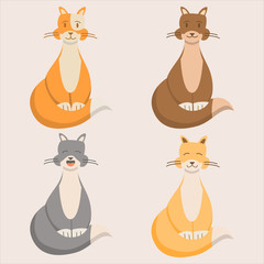 Fototapeta na wymiar Set of cats. Cartoon character animal kitten. Flat vector. A concept an illustration for veterinary clinics and children's books.