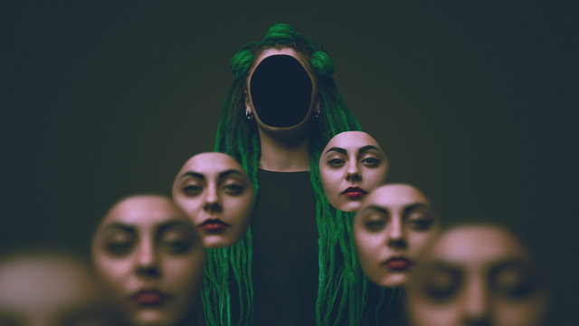 Surreal portrait of a beautiful girl. Art collage.