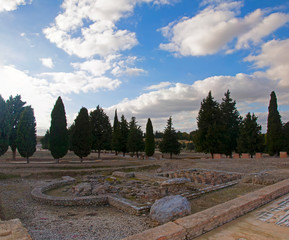 Ancient ruins in natural park in roman city Italica, Seville, Spain