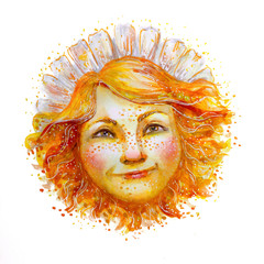 Sun girl with a wreath of petals.