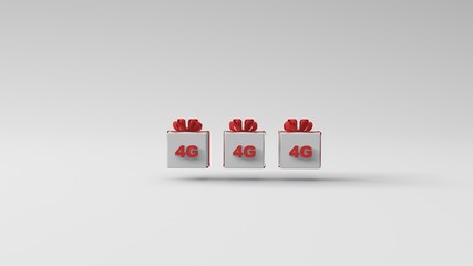 3D rendered illustration with 4G internet speed representing sign on the floating present box wrapped in a red ribbon. Copy space left for your custom text.