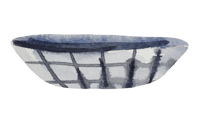 Watercolor ceramic bowl on a white background, for compositions on the theme of cooking, food, desserts.