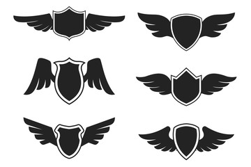 Set of emblems with wings. Design element for logo, label, emblem, sign, badge. Vector illustration