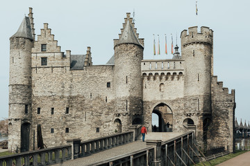 Fototapeta premium Medieval castle Het Steen in Antwerp. Castle Han Steen iz landmark and main touristic attraction in Antwerpen.