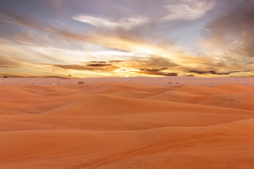Sand desert sunset natural landscape view, United Arab Emirates, Dubai.