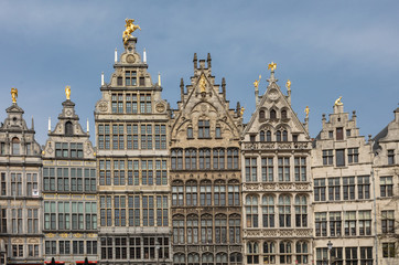Fototapeta na wymiar A Row of Famous Antwerp historic building in city center are main landmark of the city and Belgium.
