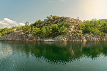 Mountain fjord panoramic view, Norway. Lysefjord sea landscape.