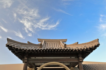 Side pavilion-Chinese pagoda-Mingyue temple. Dunhuang Crescent Moon Lake-Gansu-China-0674