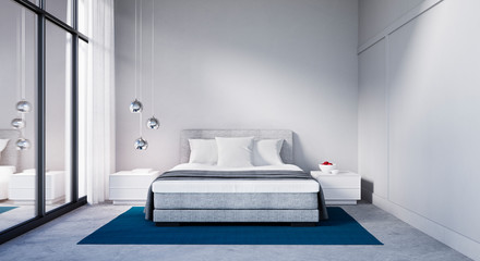 Modern Loft with Bed - Modern Bedroom - 3D illustration