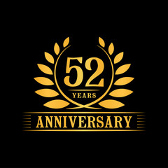 Fototapeta na wymiar 52 years logo design template. Anniversary vector and illustration template.