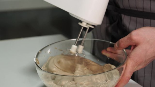bakery, bowl, cake, chef, cook, cooking, dessert, dough, egg, flour, ingredient, kitchen, mixer, mixing, pastry, preparation, sugar, bake, food, hand, making, sweet, batter, chocolate, cocoa, whip, cu