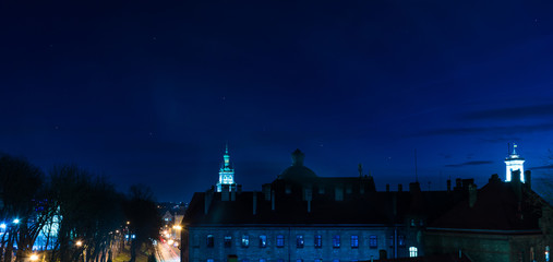 Night Lviv old city architecture in the Christmas