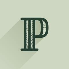 Fototapeta P letter logo in retro money style with line pattern and shadow. obraz