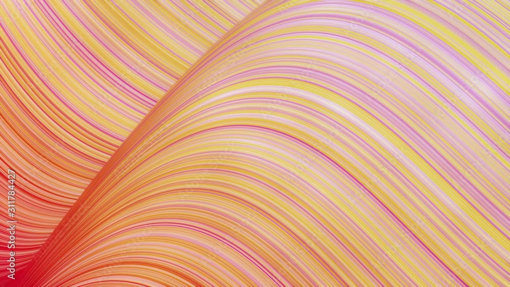 Poster beautiful abstract background of waves on surface, red yellow color gradients, extruded lines as str