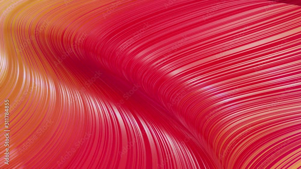Poster beautiful abstract background of waves on surface, red yellow color gradients, extruded lines as str