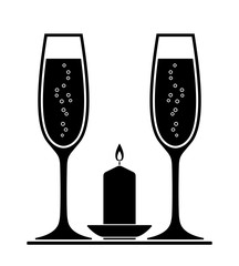 champagne glasses and candle