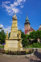Fototapeta premium Subotica, Serbia / 3rd July 2019: View on fountain, Korzo and City Hall built in Art-Nouveau style
