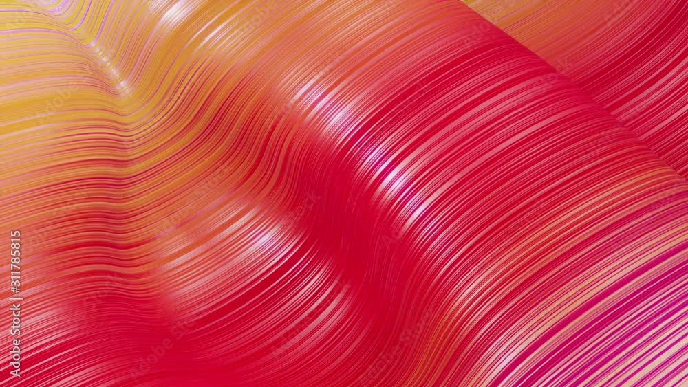 Poster beautiful abstract background of waves on surface, red yellow color gradients, extruded lines as str