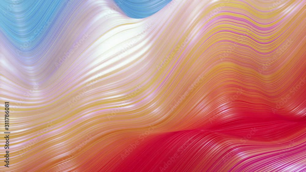 Poster beautiful abstract background of waves on surface, red yellow color gradients, extruded lines as str