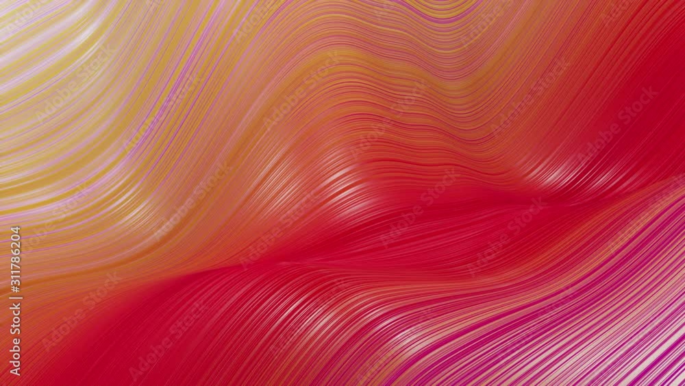 Poster beautiful abstract background of waves on surface, red yellow color gradients, extruded lines as str