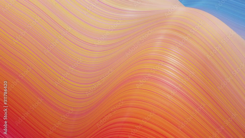 Poster beautiful abstract background of waves on surface, red yellow color gradients, extruded lines as str