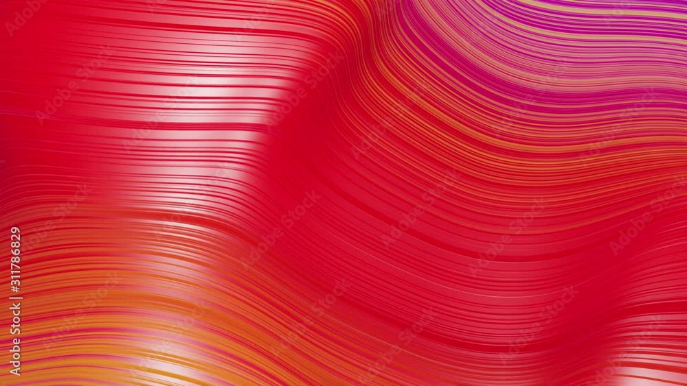 Poster beautiful abstract background of waves on surface, red yellow color gradients, extruded lines as str