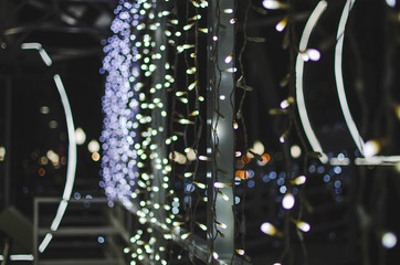 white gerland lights. At night