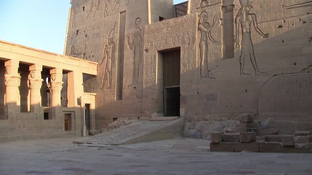 Courtyard of the Temple of Philae on Agilika Island with Pylon and Colonnade