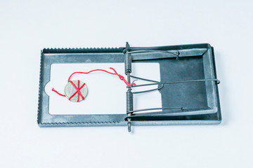 A one-Euro coin as bait in a mousetrap.