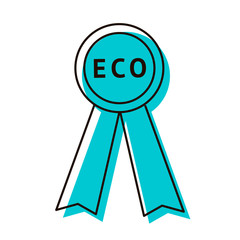 Ecology Award. Sticker for products or goods. Design element. Vector illustration. Icon with shadow isolated on white background.