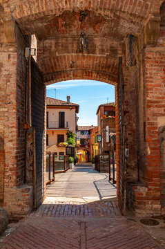 Dozza, Italy: detail of the streets of the ancient center. Emilia Romagna village famous for its murals painted by international artists.