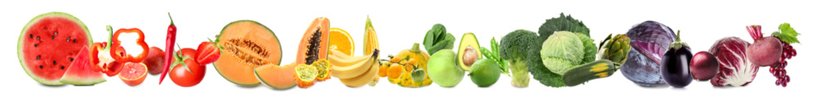 Assortment Of Fresh Vegetables With Fruits On White Background