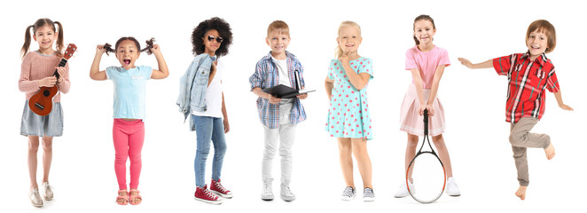 Positive little boy on white background