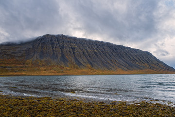 Isafjordur - fjord in west of Iceland. September 2019