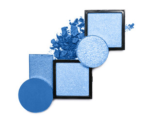 Set of blue eyeshadows on white background - obrazy, fototapety, plakaty