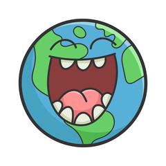 Laughing planet earth cartoon illustration