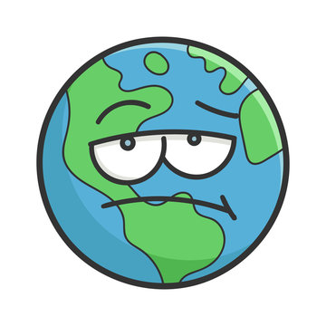 Bored planet earth cartoon illustration