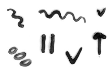 Many small signs sprayed on white isolated background