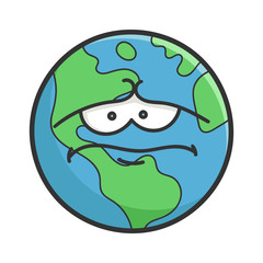 Sad planet earth cartoon illustration
