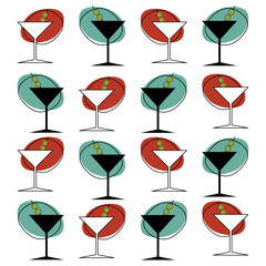 1950s style martini glass repeating pattern illustration