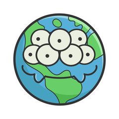 Monster smiling planet earth cartoon illustration