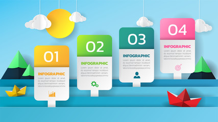 Infographics design 4 steps with paper origami concept,can be used for workflow layout, poster, web design. creative banner, presentation template. vector illustration.