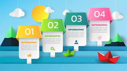 Infographics design 4 steps with paper origami concept,can be used for workflow layout, poster, web design. creative banner, presentation template. vector illustration.
