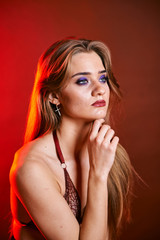 Fototapeta premium Beauty young woman face portrait. Model girl with perfect fresh clean skin.