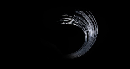 firbre optics glowing wire on black background with copy space