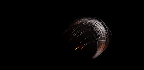 firbre optics glowing wire on black background with copy space