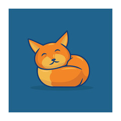 vector fox sleeps on a blue background