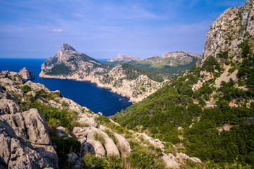 Summer Balearic landscape with beautiful rocks and sea. Mallorca - Cap de Formentor.