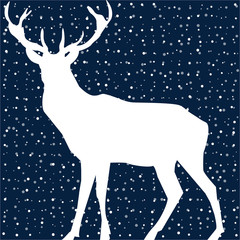 deer with snow on a blue background