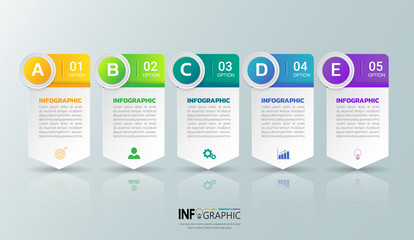 Infographics design template, Business concept with 5 steps or options, can be used for workflow layout, diagram, annual report, web design.Creative banner, label vector.